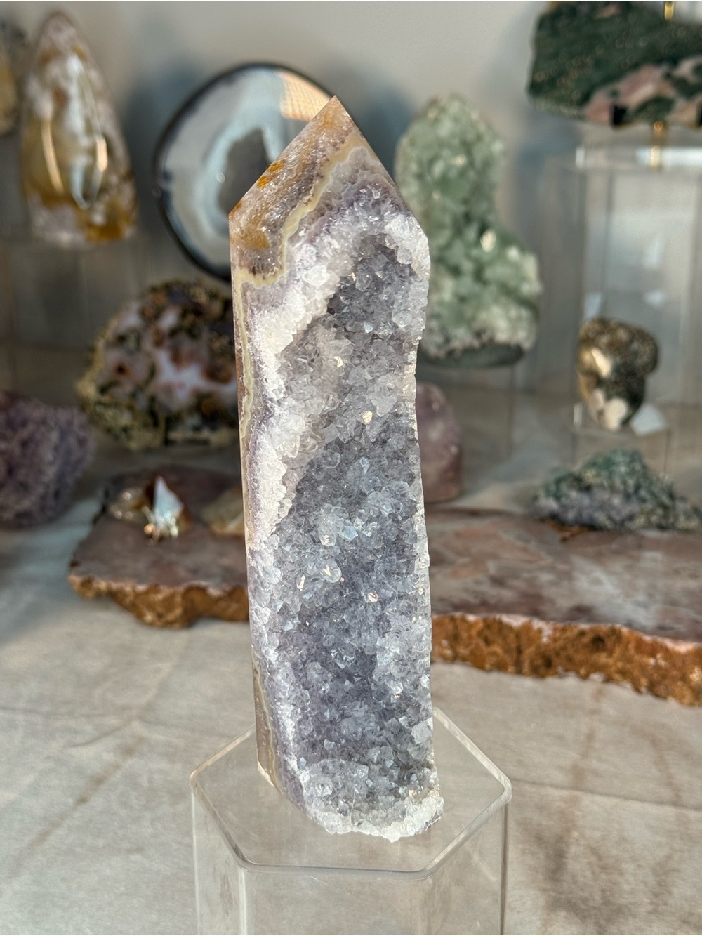 Agate Amethyst Druzy Tower – Sparkling Crystal Point Brazil Galaxy Vibes